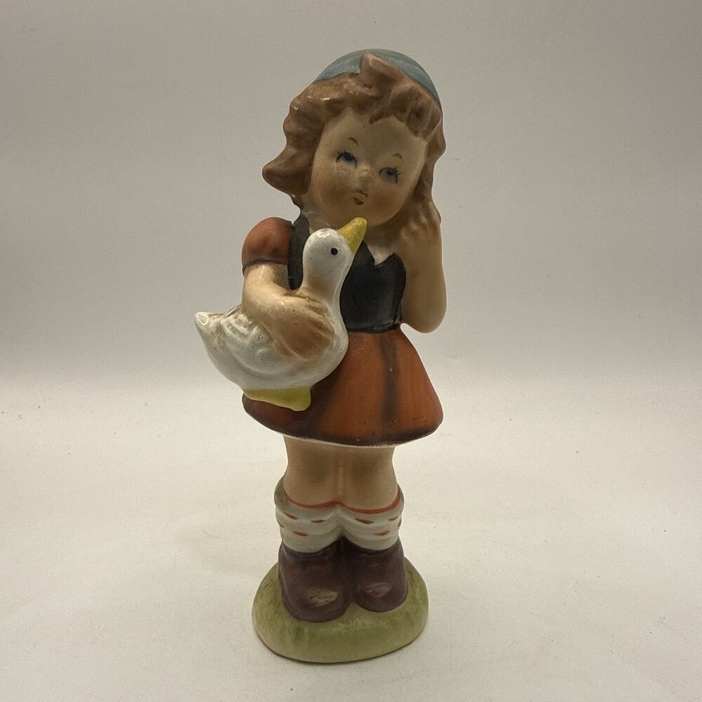 VINTAGE - Homco Porcelain Young Girl With Duck Figurine - 6 In. *